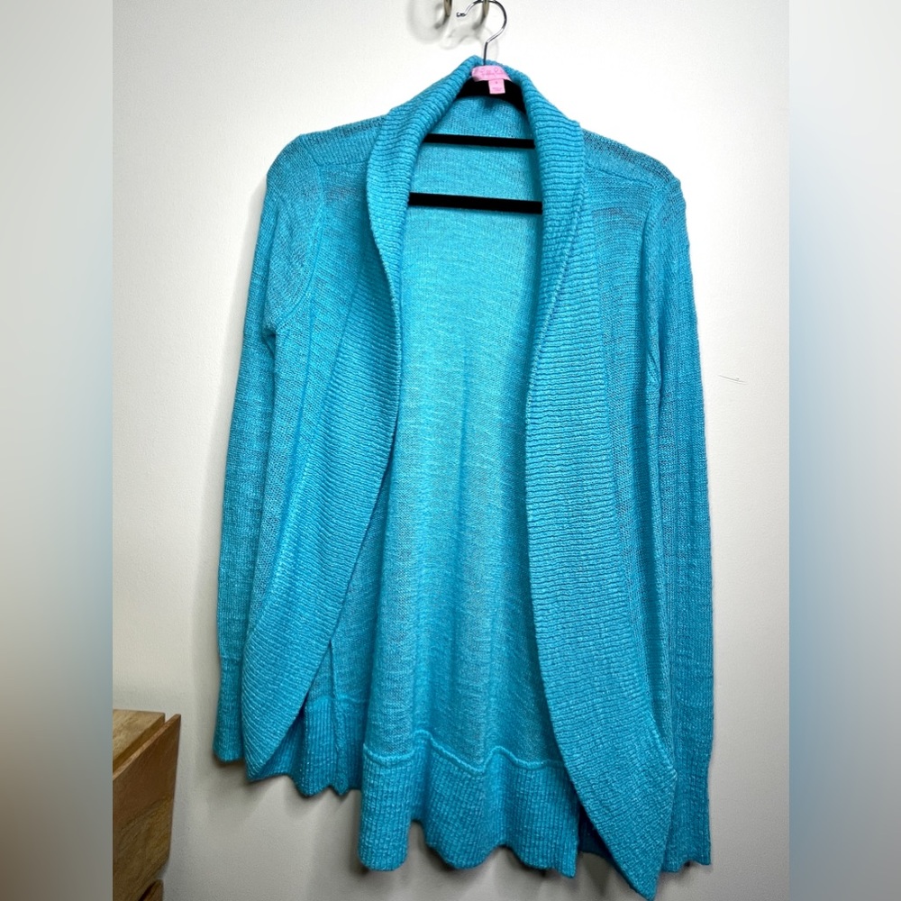 Lilly Pulitzer Amalia Cardigan Blue Open Front, Small Size